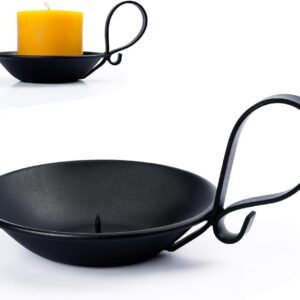 Matte Black Iron Pillar Candle Holder, with Handle, Simple Industrial Style ,Table Centerpiece Decoration,with Safety Spike.