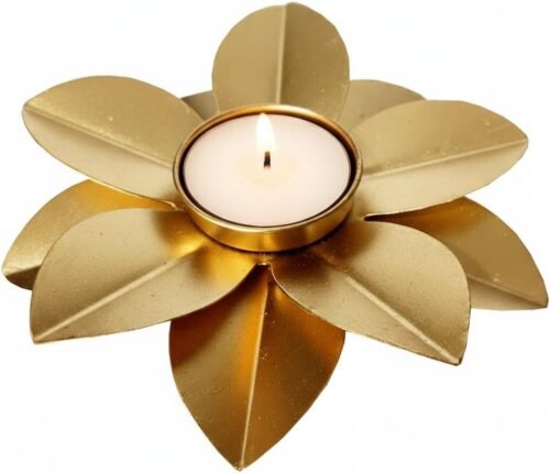 Decorative Metal Flower Tea Light Candle Holder, Gold, 3 Inch, Modern Floral Wall Art Decor