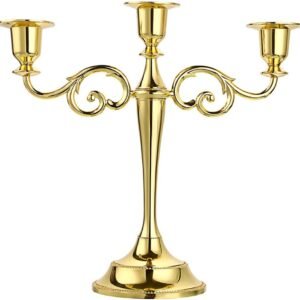 3 Arms Metal Candelabra Candlestick Silver European Elegant Candle Holder Candle Stand for Wedding Dining Table Christmas Party Home Decoration (Golden Tone)