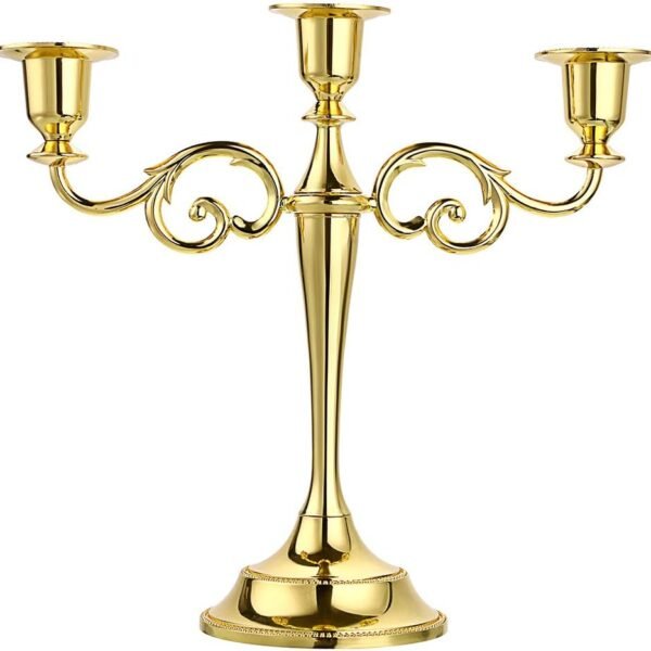 3 Arms Metal Candelabra Candlestick Silver European Elegant Candle Holder Candle Stand for Wedding Dining Table Christmas Party Home Decoration (Golden Tone)