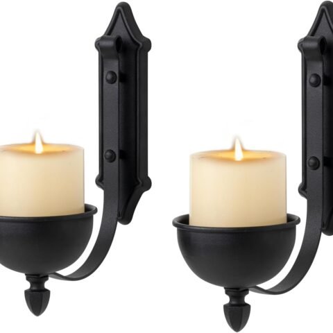 Wall Sconce Candle Holder Black Wall-Mount Metal Candle Holders Hanging Iron Wall Candle Sconce for Home,Living Room, Bathroom, Dining Room, Set of 2