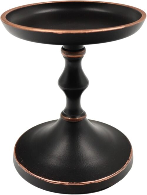 Aluminum Metal Decorative Pillar Candle Holder Antique Bronze for Candles or Display, 5” High - Ideal for Weddings, Parties, Events, Home Decor, Gifts, Elegant
