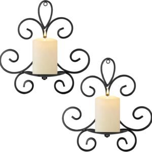 Wall Candle Sconces Set of 2, Triple Scroll Pattern Candle Sconces, Metal Wall Candle Holder for Home Decor, Living Room, Dining Room, Bedroom, Black, Gifts for Men Women Mom or Dad