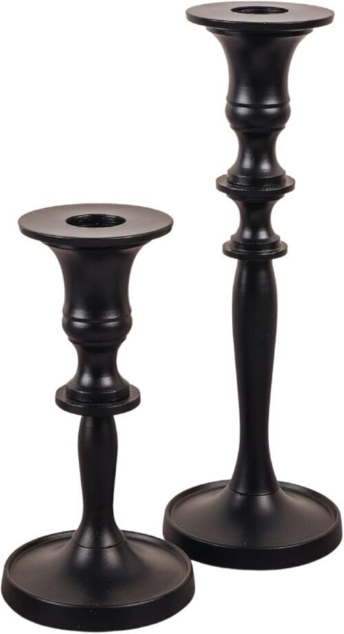 Black Matte Metal Candle Holders for Taper Candlestick Set of 2 8" & 5.5" Tall Decorations for Home Table Centerpiece for Wedding, Parties, Dinners, Decorations