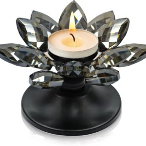 1 PC Black Crystal Flower Tea Light Holder, Glass Tealight Candlestick with Metal Base, Votive Candle for Table Centerpiece, Wedding/Parties Decor, Nice Gift