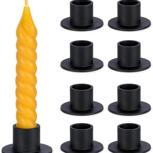Black Metal Taper Candle Holders Set of 8, Short Iron Candlestick Holders for Anniversary Dinner Housewarming Room Decor Wedding