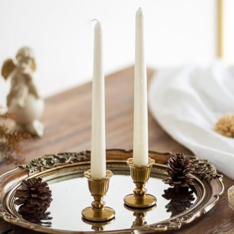 Vintage Candlestick Candle Holders Brass - Taper Gold Candle Stick Victorian Style for Table Centerpiece Wedding Festive Christmas Mantel Decoration or Home Decor Set of 2