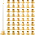 48 Pcs Gold Metal Taper Candle Holders Bulk for Wedding Pillar Candles Taper Candlesticks Holders Centerpieces Short Candle Stick Dinner Decor for Party Anniversary Dinning Table Gift (48, Gold)