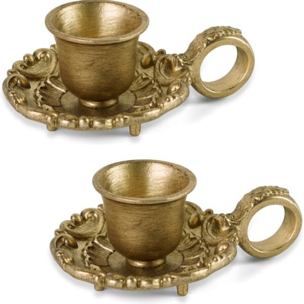 Gold Taper Candle Holders Set of 2, Vintage Metal Candlestick for Table Centerpieces, Wedding, Mantel Decor, Housewarming Gift