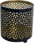 4.5" Black Metal Candle Holder Sleeve Gold Interior for Tealights & Votive Candles Decorative Lantern for Home Décor, Weddings, Meditation, & Events