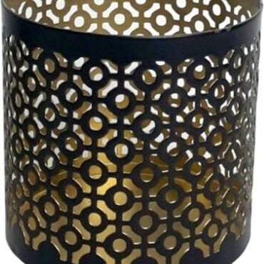 4.5" Black Metal Candle Holder Sleeve Gold Interior for Tealights & Votive Candles Decorative Lantern for Home Décor, Weddings, Meditation, & Events